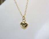 tiny gold filled heart necklace-puffed heart charm necklace-sweet heart necklace-gold heart necklace-small heart charm necklace for girls