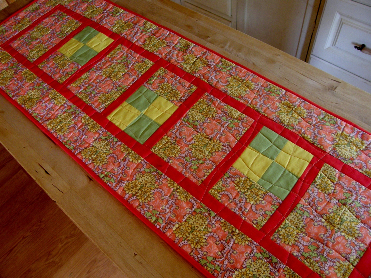 Contemporary Summer Table Runner - Orange and Yellow Flowers