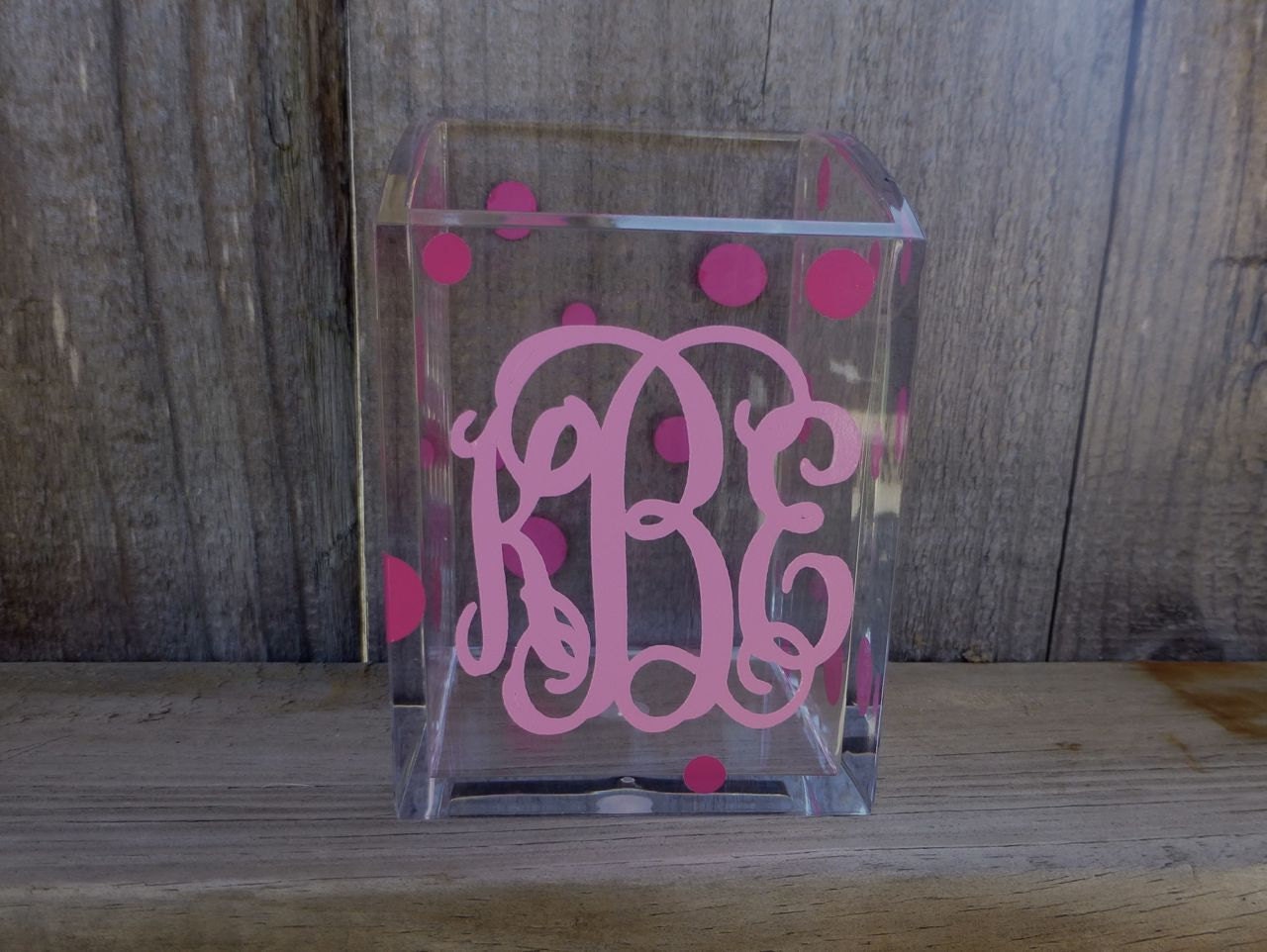 Personalized Pencil Cup / Holder with Polka Dots