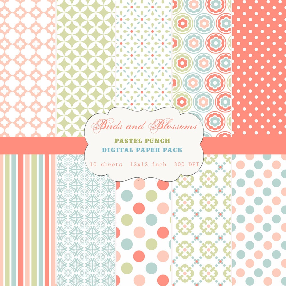 Pastel Punch Digital Scrapbook Paper Pack for Personal or Commercial Use