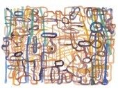 Original painting original watercolor Labyrinth of love lines  8 x 11" connections line natural brown colors