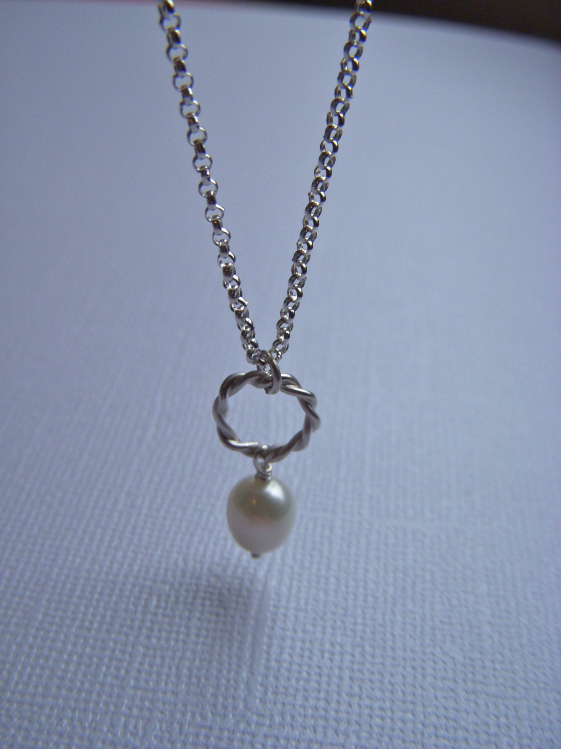 Freshwater Pearl Dangle Necklace, Twisted loops in Sterling Silver