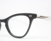Vintage Cat Eye Glasses Black SIlver Vintage Eyeglass Frames