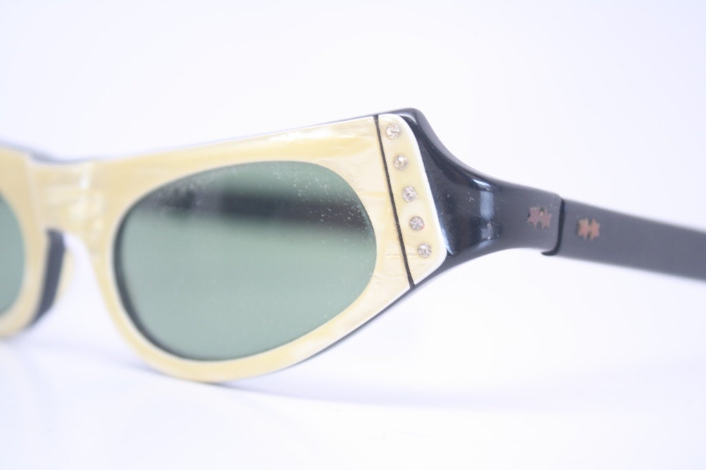American Optical Black Cat Eye Frames Vintage NOS Rhinestone Cat Eye Sunglasses