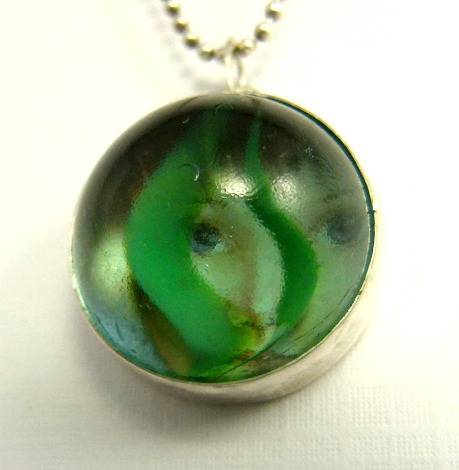 Fairy Nala Hides In Nature - Upcycled Sterling Silver, One Of My Paintings (Reduced), And A Large Marble - Art Jewelry Pendant - 1136