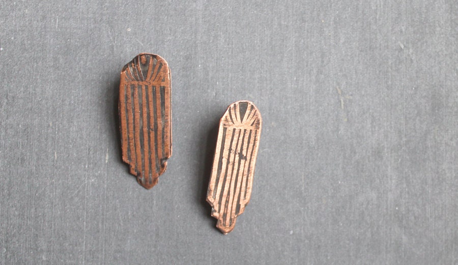 metropolis deco alien copper pendant earrings