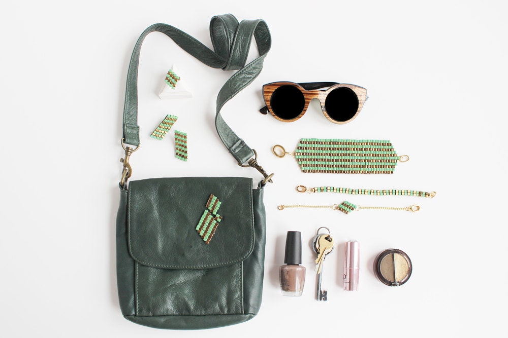 Repurposed Green Leather Purse with Strap - One of a Kind