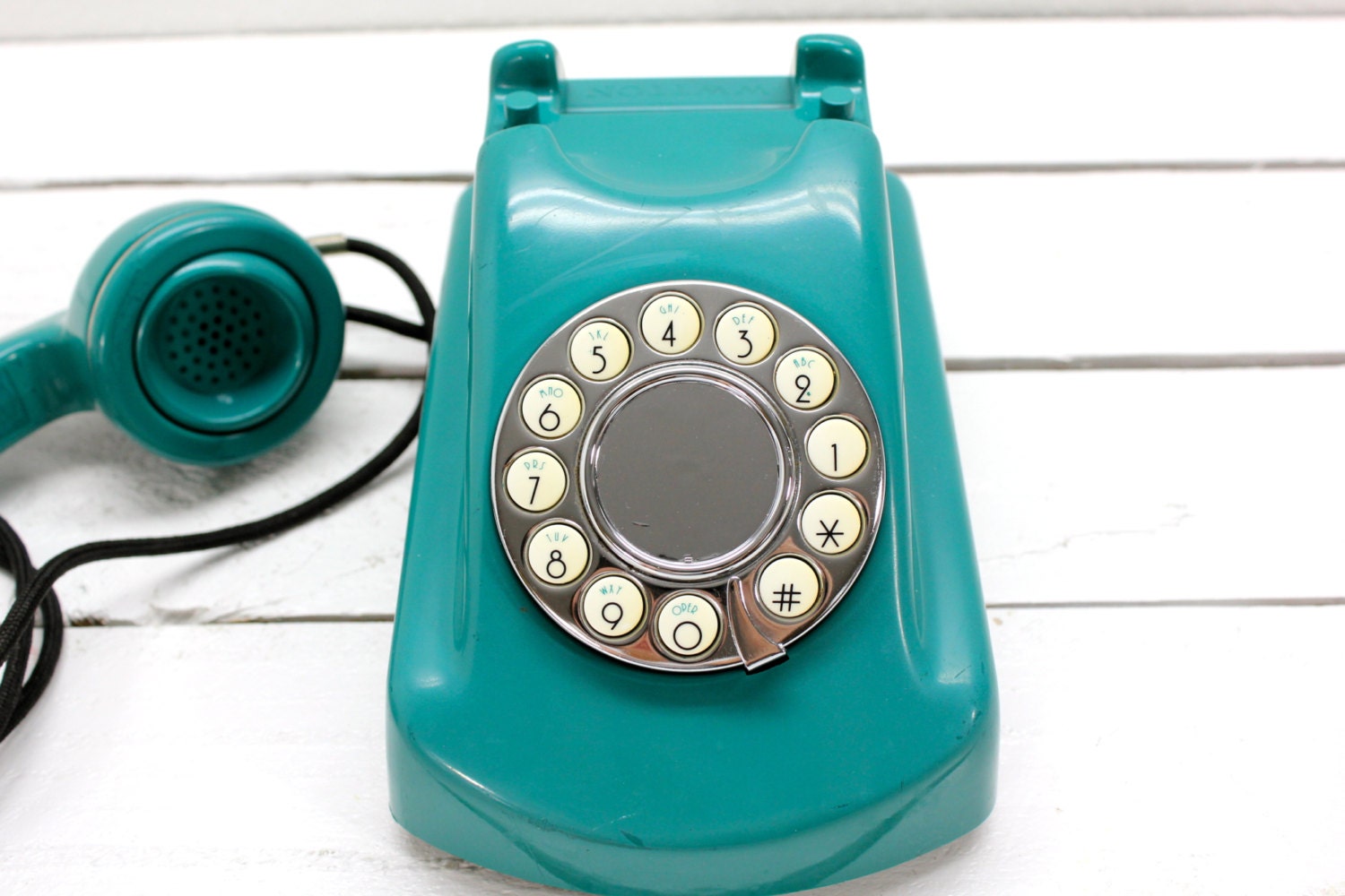 Vintage Turquoise Gotham Push Button Rotary Phone-Working