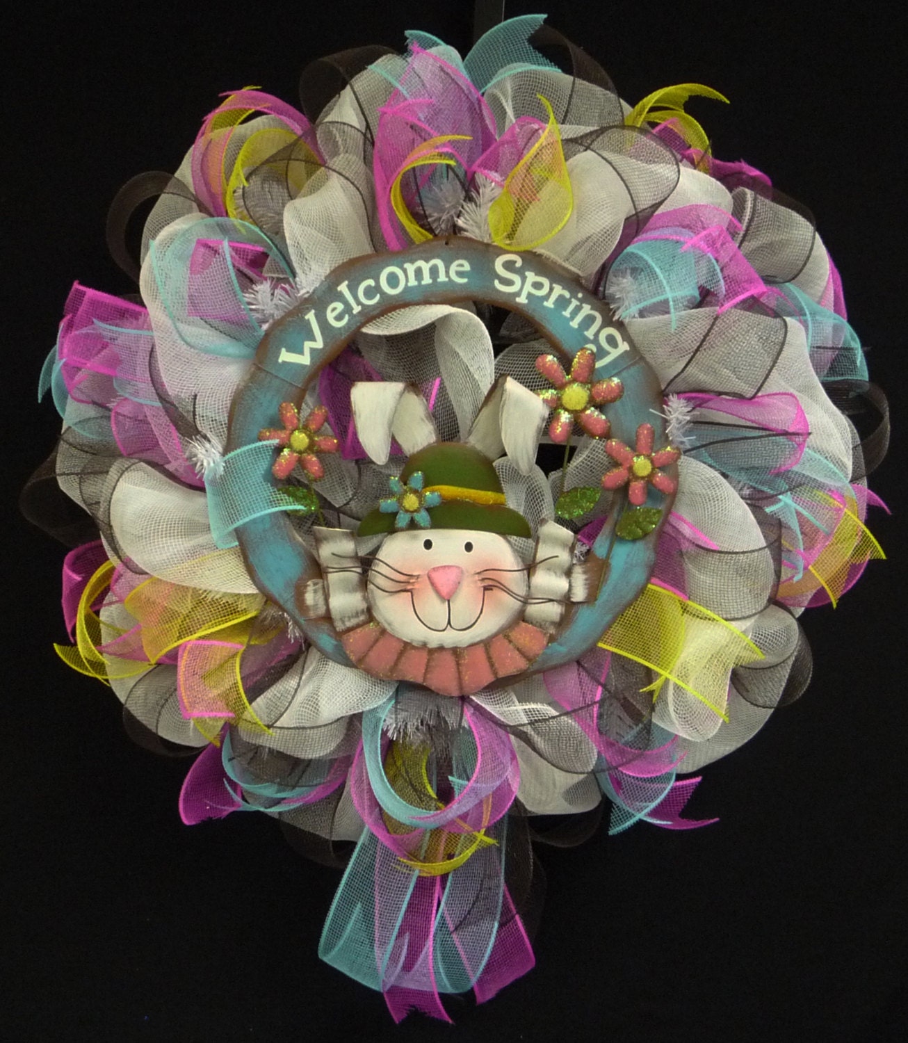 Welcome Spring, Poly Mesh Wreath, Spring Decor, Spring Wreaths - Item 712
