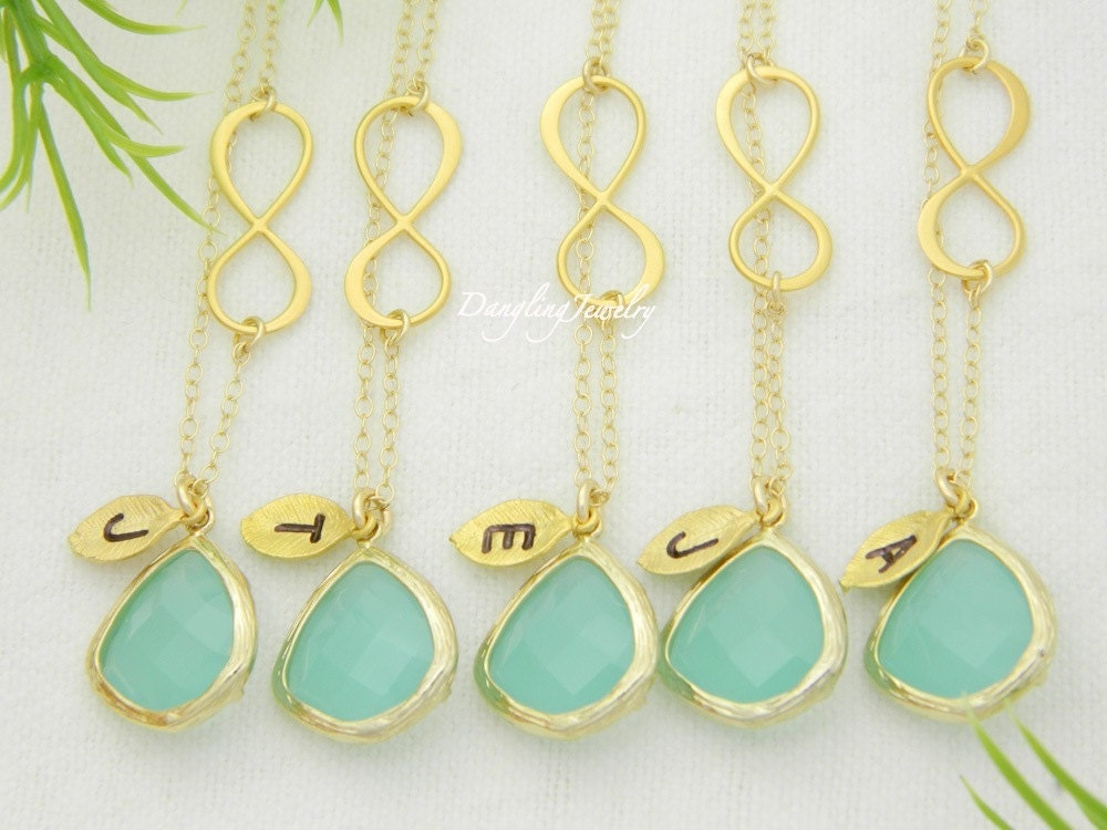 SET OF FIVE, Infinity Necklace, Personalized Initial Necklace, Bridesmaid Jewelry, Bridesmaid Necklace, Wedding Jewelry