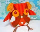 Retro Orange Owl in 70s Swedish Boras Geometric Vintage Fabric