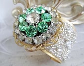 Rhinestone Bridal Cuff,  Vintage Wedding Jewelry, Green Bridal Bracelet
