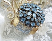 Blue Bridal Cuff Bracelet, Rhinestone Bridal Cuff, Vintage Wedding