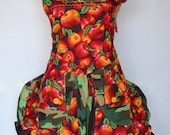 US Army Camouflage Womens Full Apron  Apples Print With Contrasting Double Ruffle