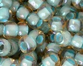 SEED BEADS 11/0 Round-952 Inside Color Rainbow Lt Topaz Sea Foam Lined-16 Grams