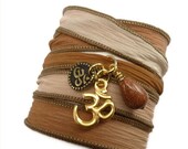BIRTHDAY SALE Silk Wrap Bracelet with Om Charms, yoga jewelry, silk ribbon bracelet bracelet,yoga bracelet, Om jewelry