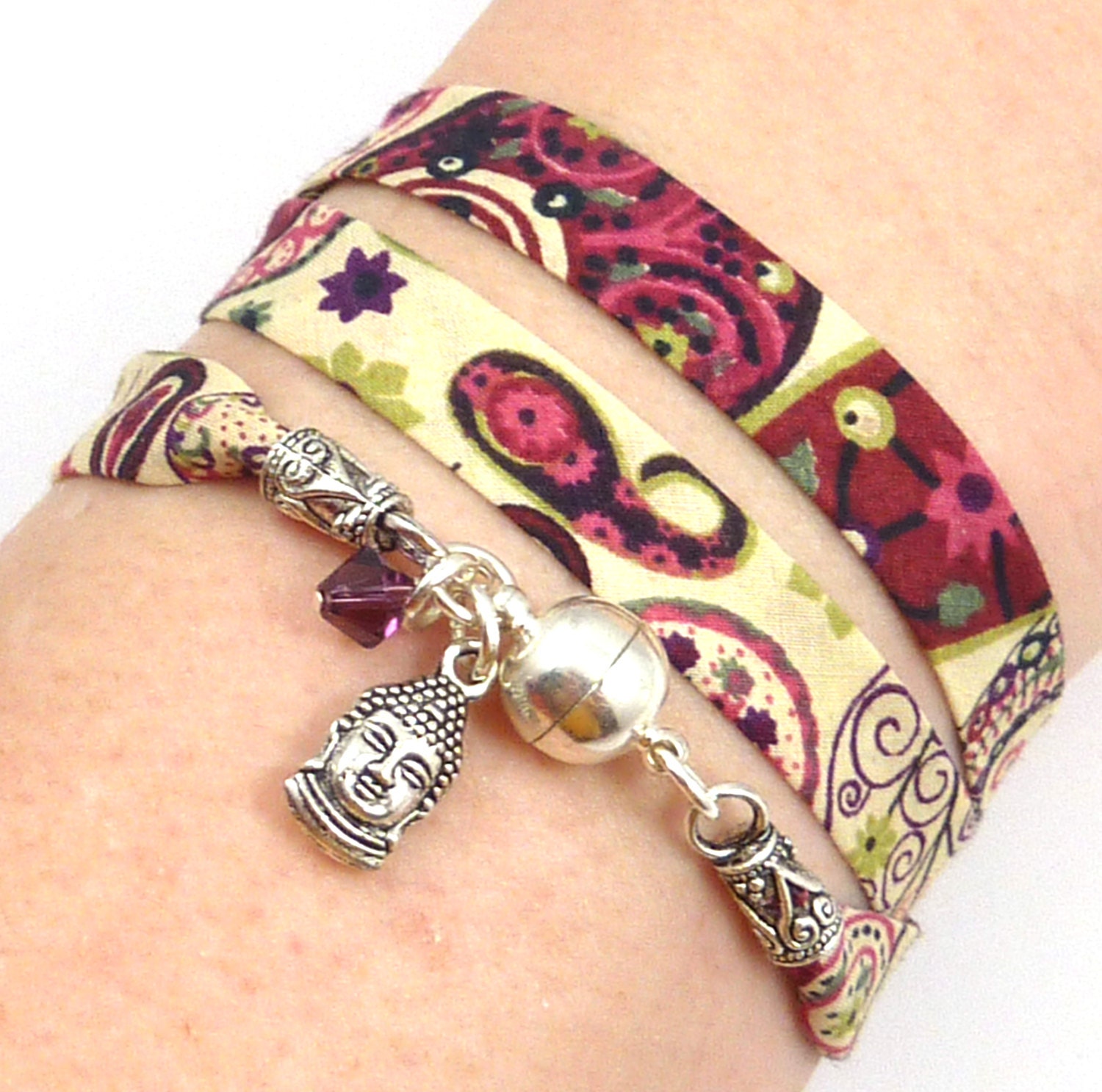 Buddha Wrap Bracelet, Liberty of London Fabric, yoga jewelry, yoga bracelet