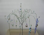 wire tree jewelry organizer,jewelry stand,jewelry display. silver, green and flowers