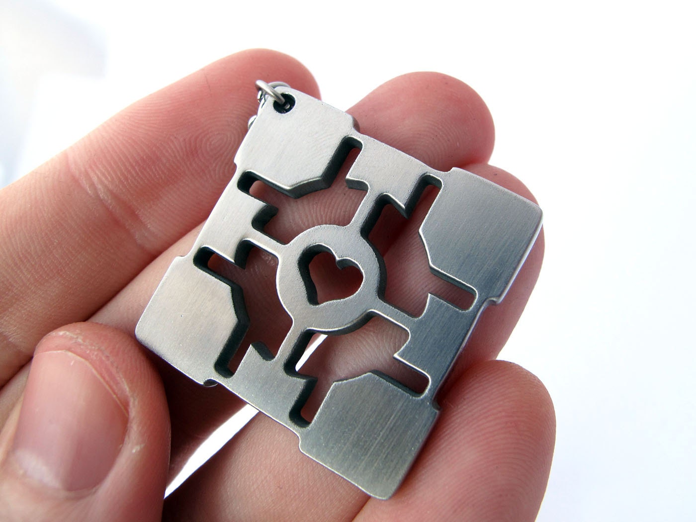 Portal Companion Cube Necklace / Keychain - Stainless Steel