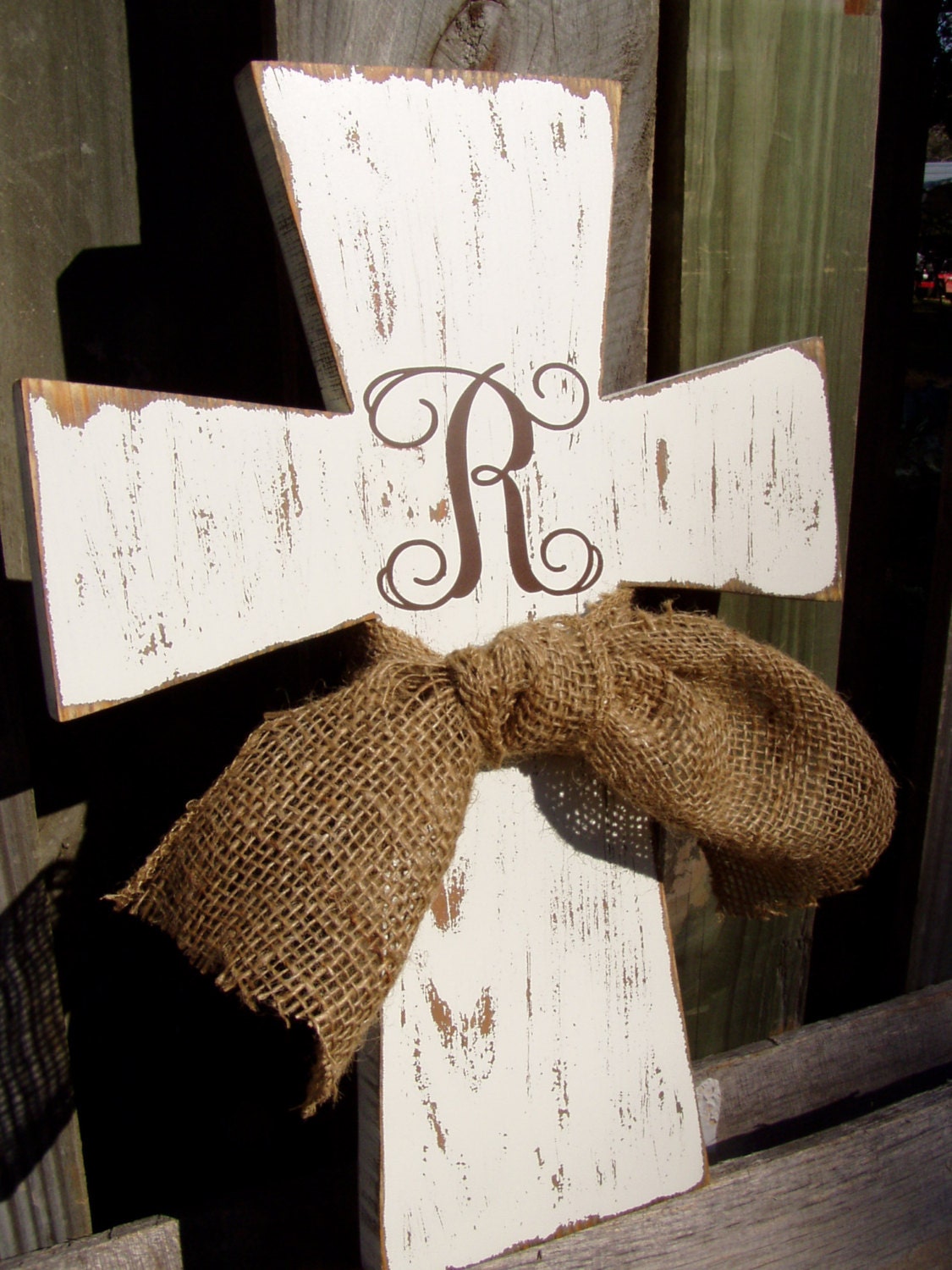 Monogram Wooden Distressed Cross. Rustic, Wedding, Anniversary, Christian, Custom Cross, Wall cross
