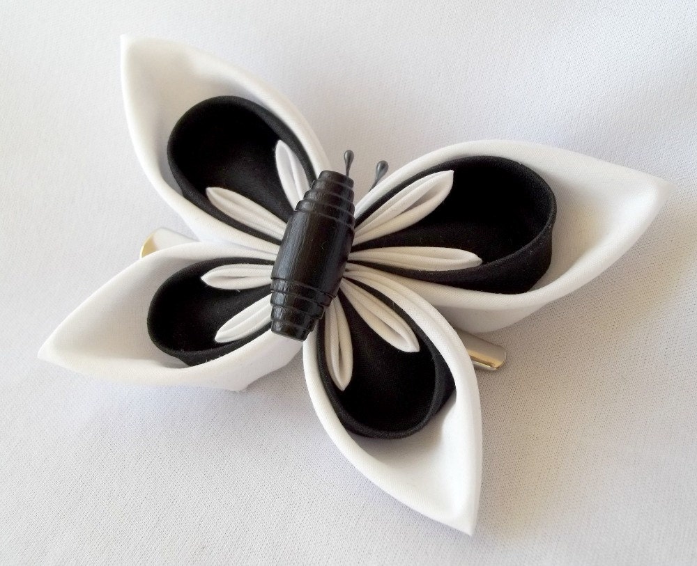 Kanzashi Butterfly Fascinator Black and White