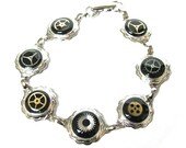 Steampunk Bracelet Silver toned Fancy Bezel Bracelet with Watch Gears -by Mechanique Steampunk