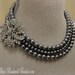 Mother of the Bride Pearl Brooch Necklace Set - 3 strands of glass pearls rhinestone brooch focal and Earrings wedding bridal jewelry gift