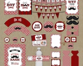 Red & Black Little Man Birthday Party Package - Decorations Favors - DIY digital file U Print
