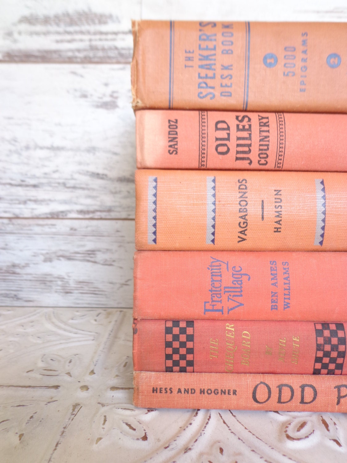 Orange Instant Library Book Collection by Color Vintage Decorative Books Photography Props Coral, Blush
