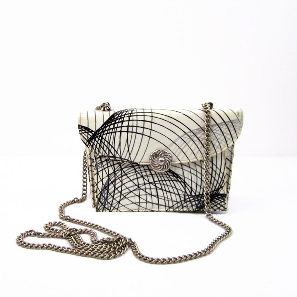 spirograph cross body evening bag 1960s / long chain strap