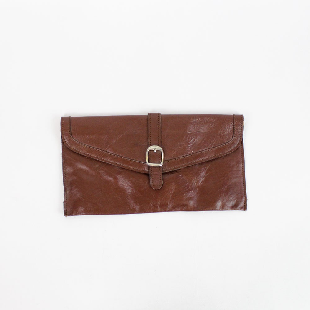 brown leather clutch 1980s