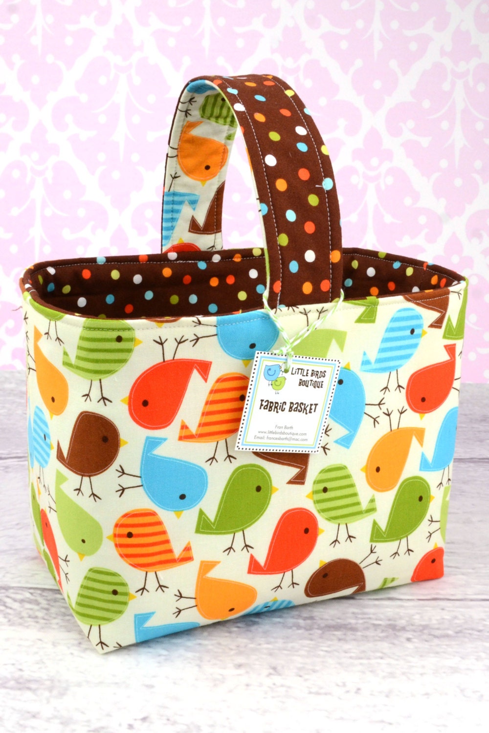 NEW Easter Basket Fabric Storage Container Bin-  Ann Kelle Urban Zoologie Baby Birds Bermuda