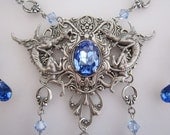 GOTHIC DRAGON NECKLACE Poison Bottle Sapphire Swarovski Crystal Ice Dragons Poison