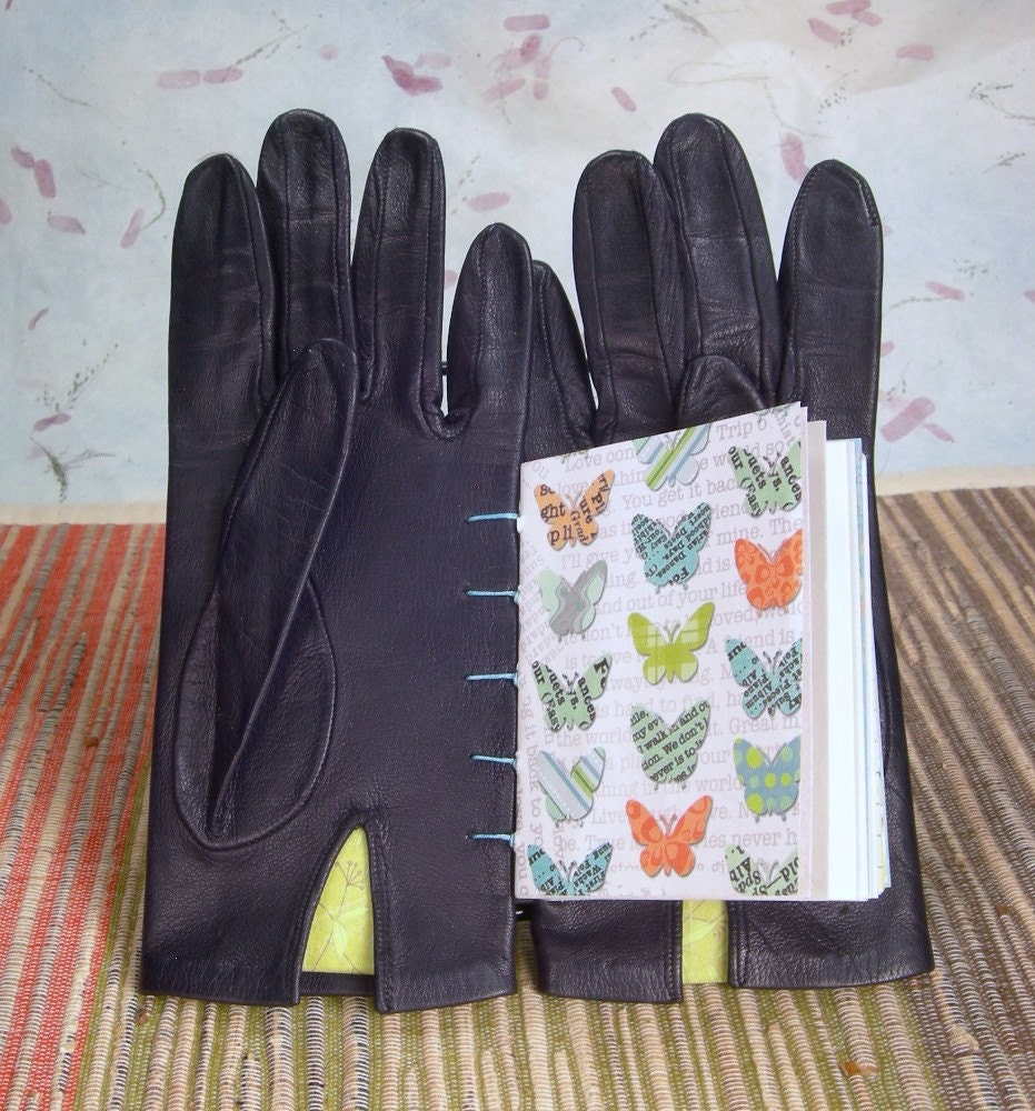 Vintage Smooth Black Leather Ladies Glove Book w/Coptic Binding