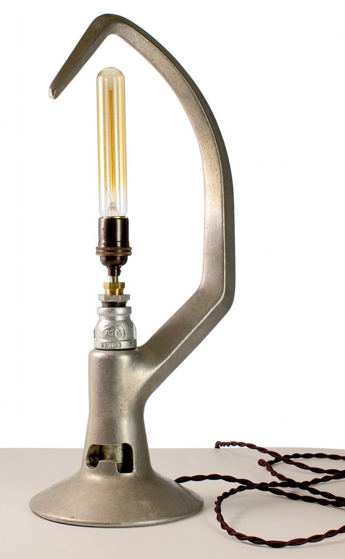 Table Lamp using recylced dough hook from a commercial mixer