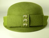 Vintage Green Wool Felt Pill Box Hat
