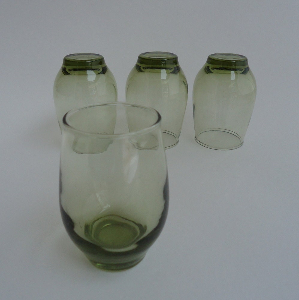 4 Vintage Libbey Green Tempo Juice Glasses, Roly Poly