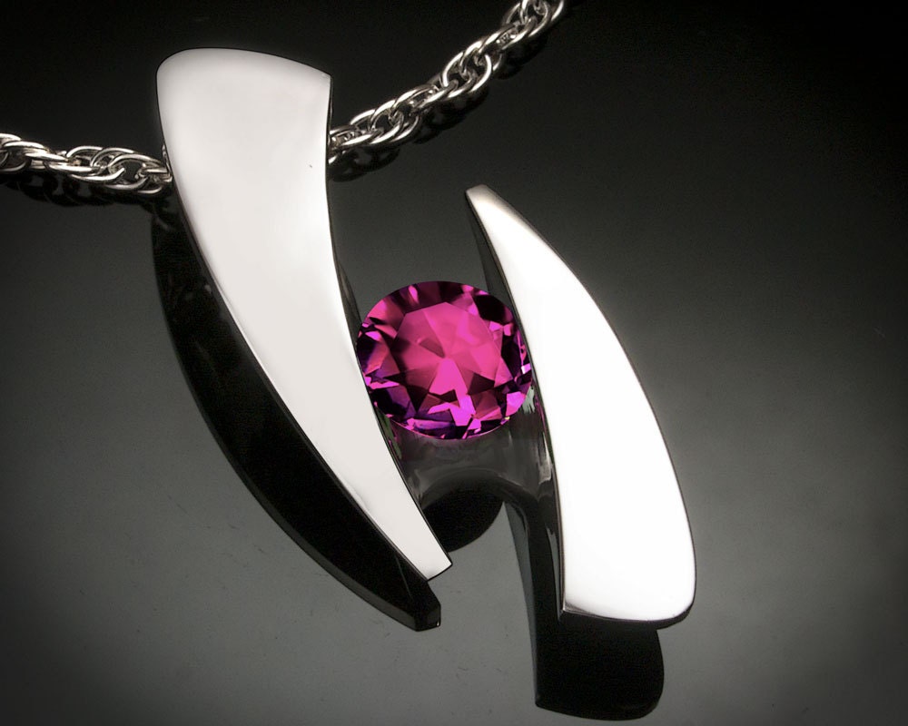 garnet pendant - January birthstone - rhodolite garnet - statement necklace - gemstone jewelry - Argentium silver - 3489