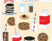 Instant Download Milk and Cookies Digital Clip Art Illustrations for Personal and Commercial Use