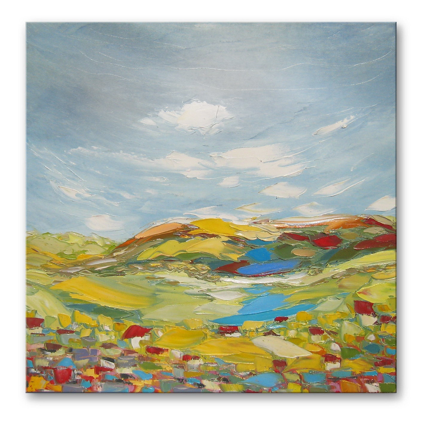 Copper Mountain - Original Oil Painting on Canvas Palette Knife - by SOLOMOON - gallery fine art ready to hang 23x23 impasto
