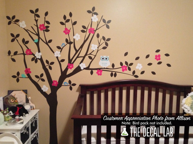 Baby Nursery Vinyl Wall Decals, Tree and Owl Wall Decal Set, Tree Wall Stickers