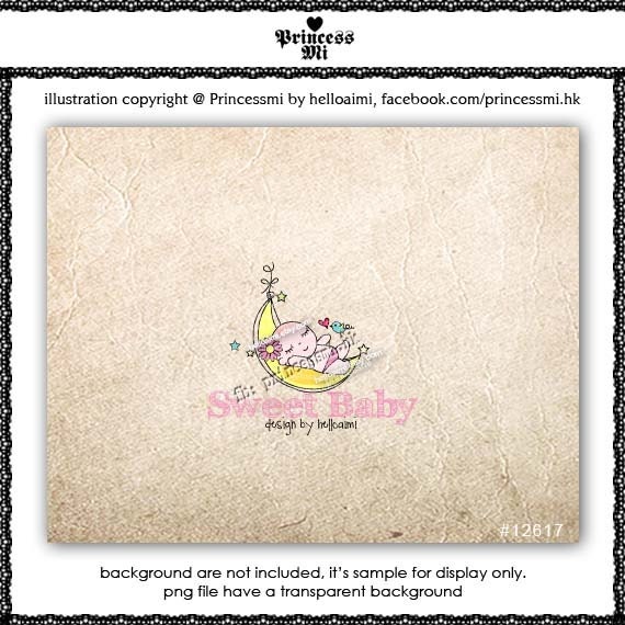 Custom Premade Logo Design - sketch hand drawn little baby girl moon logo photography business boutique logo by princess mi logo1261-7