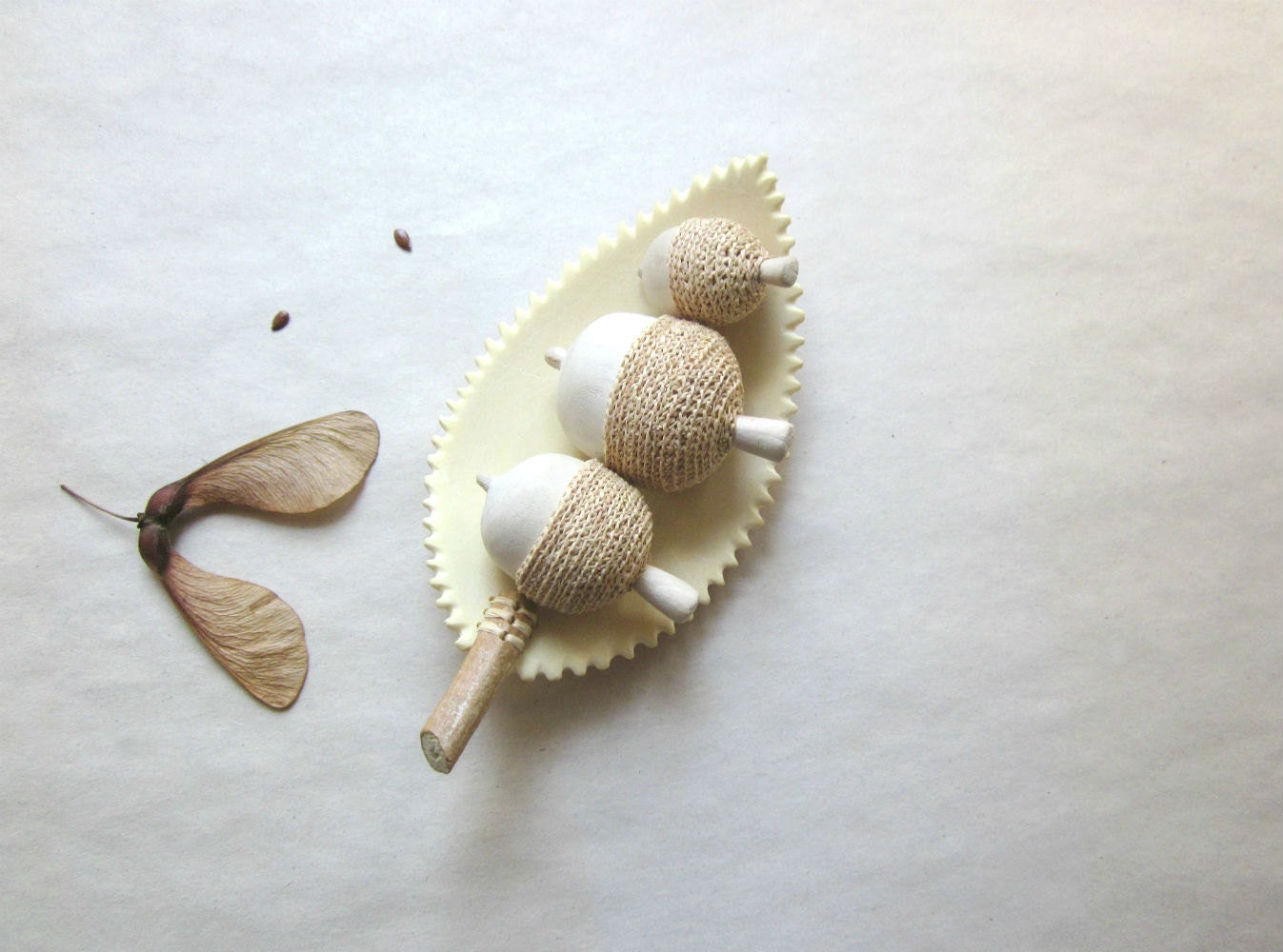 Hand sculpted acorns with a unique oak leaf bowl
