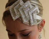 Cystal Bridal Head band, Art Deco style Beaded Bridal Hair accessory,  Bohemian Wedding Hair Accessory, Crystal Head sash.