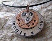 Custom Three Paw Pet Parent Pendant in Copper and Silver Aluminum
