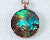 Buy One Get One FREE Astronomy Necklace Outer Space Jewelry Galaxy Star Space Pendant Teal Brown Green- Magellanic Cloud