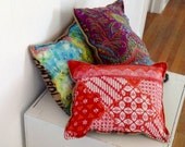 Pillow Upcycled Eco Friendly Colorful Batik and Burlap