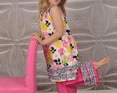 Girls Ruffled Peasant Dress M2M Ruffled Pants and Fabric Flower Headband Outfit Complete Set Diva Collection
