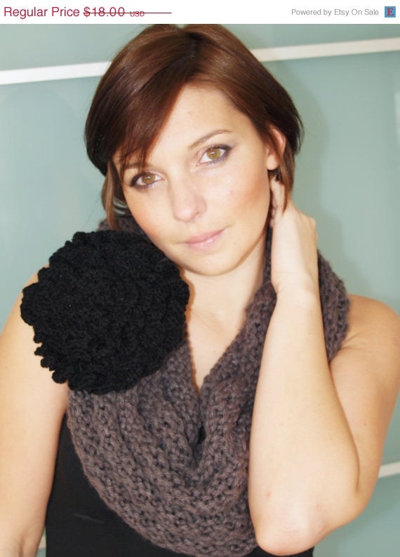 SALE Extra Large Crochet Flower Brooch Crocheted flower pin in black