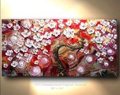 ORIGINAL Painting 24x48 Ruby Red Magenta Pink Gold Abstract Art painting tree flower Large Modern Contemporary Painting by OTO